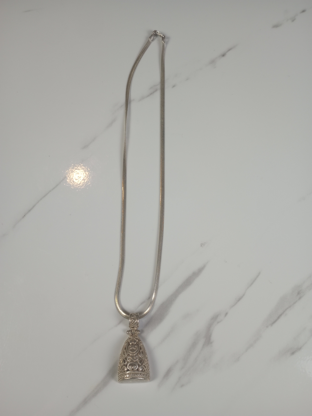 Sterling Silver Ornate Bell Pendant Necklace - Silver